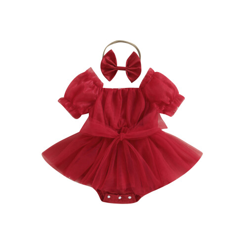 (6-12 Months, Red) Καλοκαιρινό φόρεμα κοντά και κορδέλα