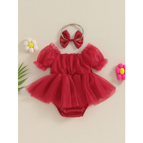 (6-12 Months, Red) Καλοκαιρινό φόρεμα κοντά και κορδέλα 2