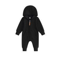 (3-6 Months, Black) Combinaison bébé unie à manches longues, capuche et zip, vêtements d'automne garçons/filles