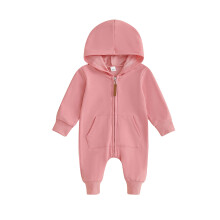 (6-12 Months, Pink) Combinaison bébé unie à manches longues, capuche et zip, vêtements d'automne garçons/filles