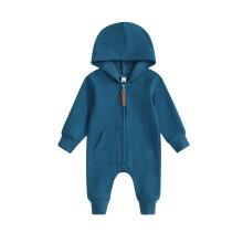 (0-3 Months, Blue) Combinaison bébé unie à manches longues, capuche et zip, vêtements d'automne garçons/filles