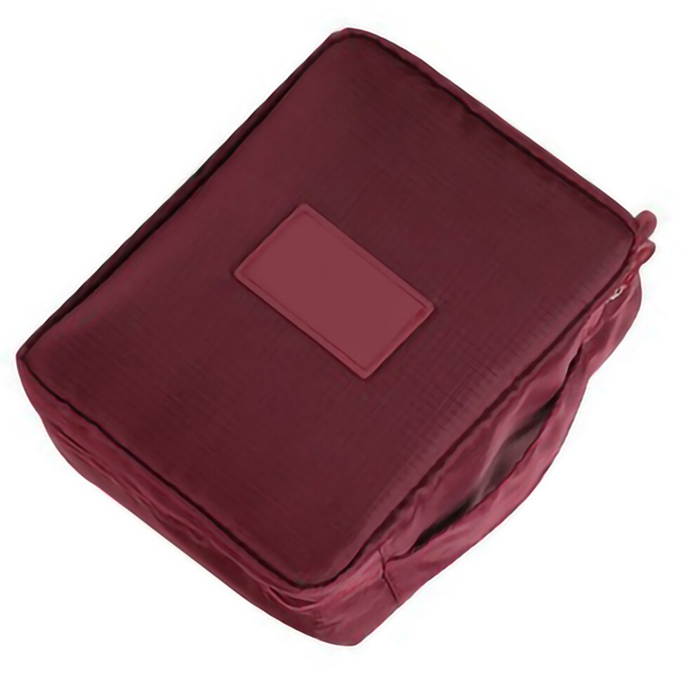 Red Wine Oxford Fabric Makeup Storage Bag With Handle, Zipper Closure