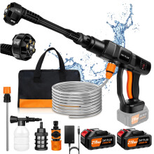 Cordless Pressure Washer 21V 60Bar with 2x 3.0Ah Batteries, 6in1 Spray, Hose and Foam for Car Patio Garden