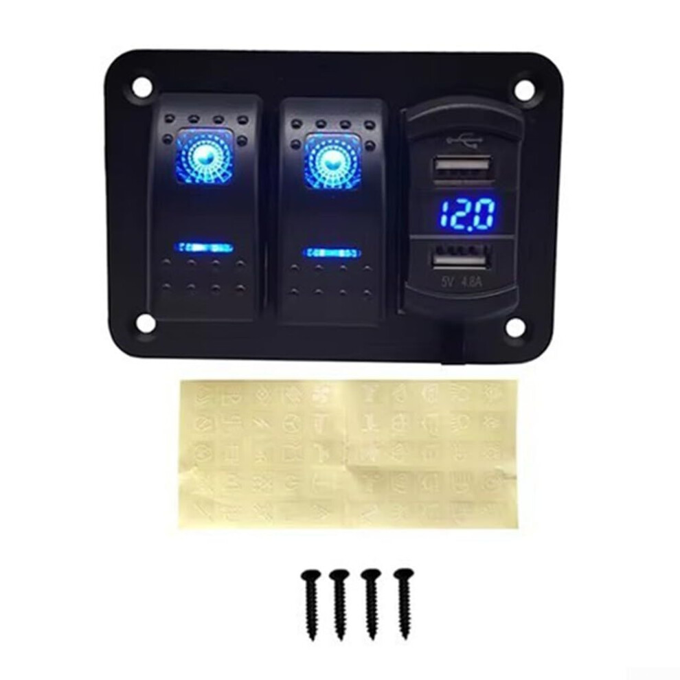 3 Gang Rocker Switch Panel With Usb Charging, Led Voltmeter, Waterproof Marinegrade For Boats And Vehicles 9347817559699
