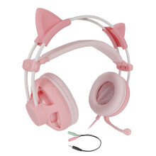 Cat Ear Headphones With RGB Lighting Virtual 7.1 Surround Sound Noise Cancelling Mic Gaming Headset For PS4 PC USB Pink Lightweight Ergonomic Design A