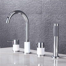 White Chrome Bath Shower Mixer Tap Set Modern Bath Taps with Shower Head Hose for Luxurious Bathing Experience Bath Filler Tap Ref: 9978