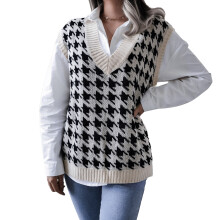 Chaleco de punto para mujer, chaleco tipo túnica de punto extragrande con cuello en V, sin mangas, de corte relajado, top tipo jersey, chaleco de