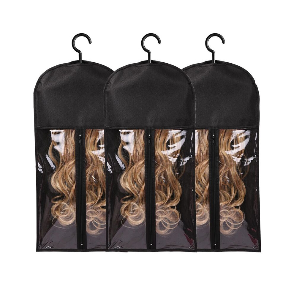 Black 3Pcs Hair Extension Holder Wig Storage For Multiple Wigs Holder Wig Bags With Hanger Hair Extension Storage