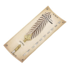 Feather Pen 9.3Inch Vintage Quill Dip Pen With 5 Replacement Nibs For Calligraphy Wedding Signatures Black/White