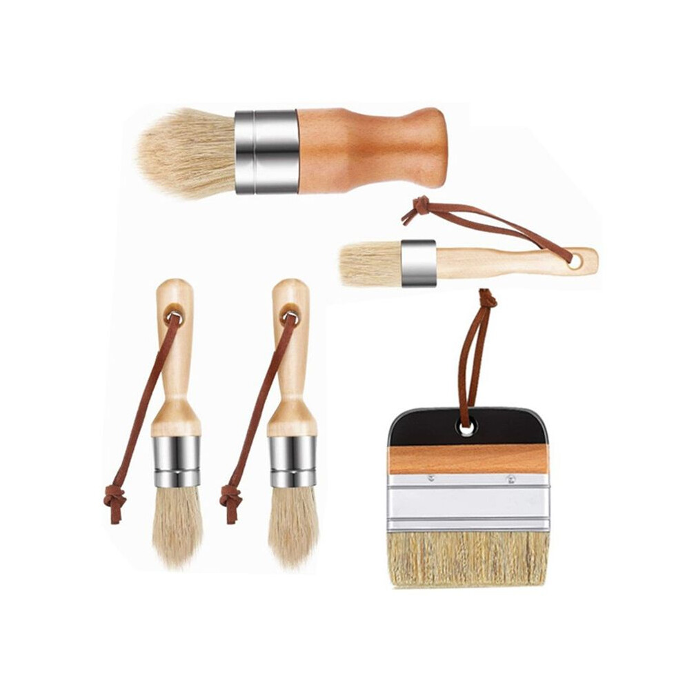 5Pcs Chalk Paint Brushes Wooden Handle Painting Wax Brushes Natural Bristle Paint Brushes For Wood Furniture 6031645590629