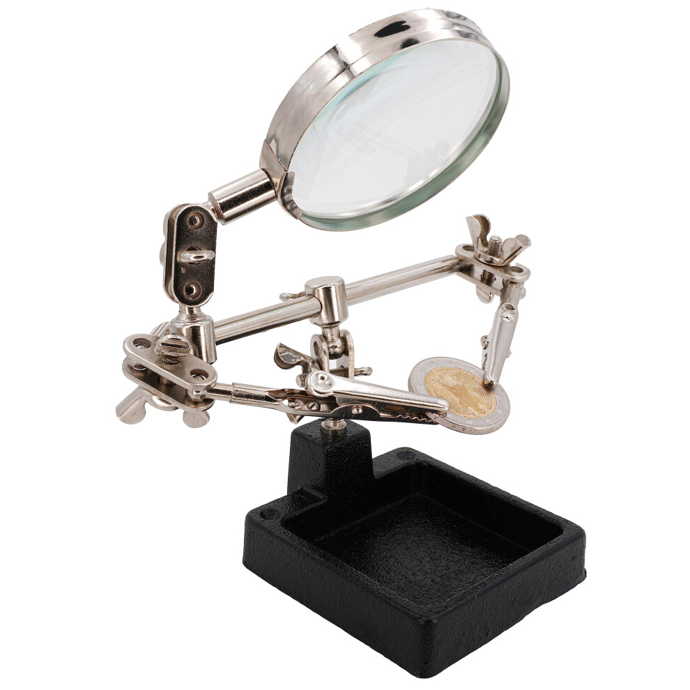 Helping Hands Soldering Tool With Magnifying Glass, Dual Clips And Stable Cast Iron Base 9347817562552