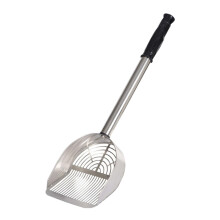 Long Handle Cat Litter Scoop with Wide Basket Sifter, Heavy Duty Stainless Steel, Silver