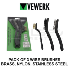 VEWERK 3pc Wire Brush Set Brass Nylon Stainless Steel Cleaning Set 2180