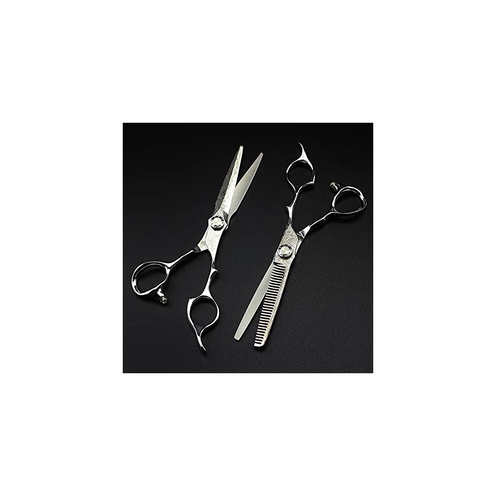6 Inch Damascus Steel Hair Cutting Scissors Set with Ultra Sharp Blades and Ergonomic Handle