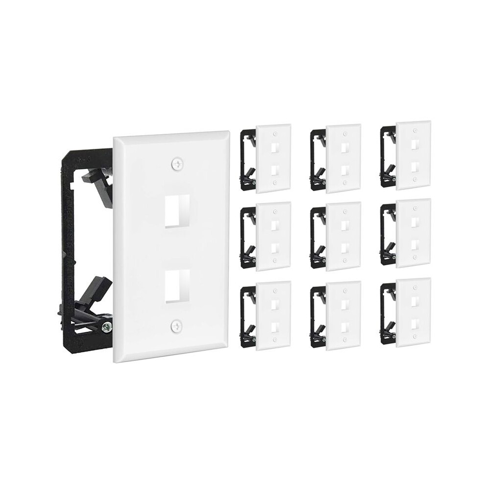 2 Port Wall Plate, 10-Pack, Includes Low Voltage Mounting Brackets, For Rj45, Ethernet And Other Keystones 6033842689977