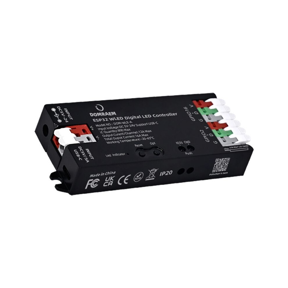 Photos - Car Amplifier DOMRAEM ESP32 WLED USB-C Addressable LED Controller 0.5W Standby for WS2811/14/05 DIY for MQTT Alexa Home Control Black