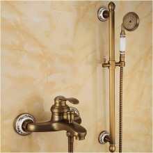 Antique Tub Filler Faucet Brass Wall Mount Single Handle Tap with Shower Slider Bar