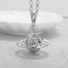 (Planet Necklace - Silver) Fashion micro-set diamond Saturn brooch titanium steel necklace