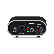 TEYUN Q3 28dB Microphone Amplifier Stage Microphone Preamplifier 48V Phantom Power for Dynamic/Condenser Microphones