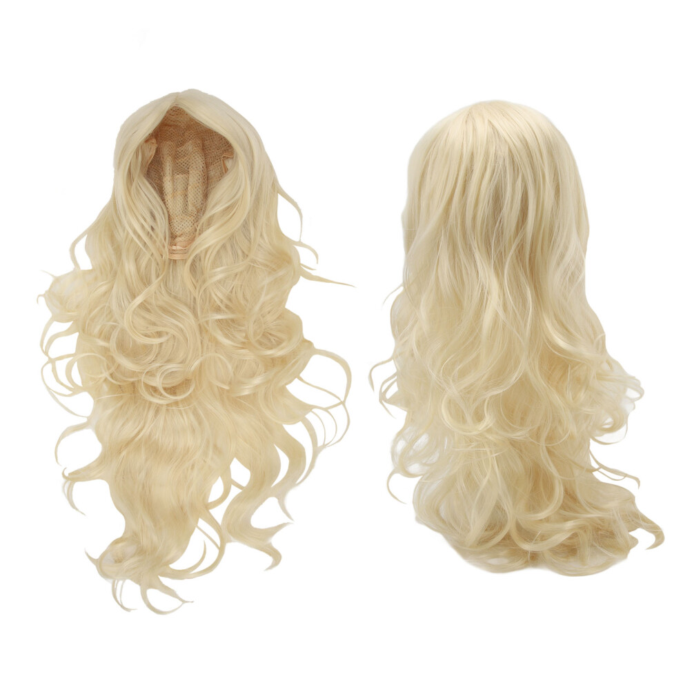 Long Curly Blonde Synthetic Wig for Women Halloween Cosplay Large Wave