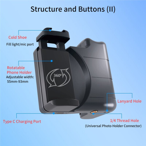 H8 Stepless Zoom for  Android Phone Selfie Handle Grip,  Remote Control, Anti-Shake Photograph Handle 2