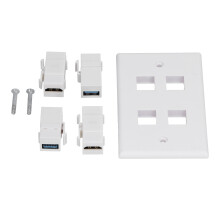 Wandsteckdosenpanel mit 2 HDMI- und 2 USB 3.0-Anschlüssen, ABS, 70x115mm