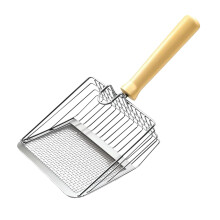 Stainless Steel Cat Litter Scoop with Ergonomic Wooden Handle for Fast Sifting and MultiPet Use
