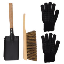Kit de nettoyage de cheminée à domicile avec pelle à cendres, brosse et gants en silicone noir