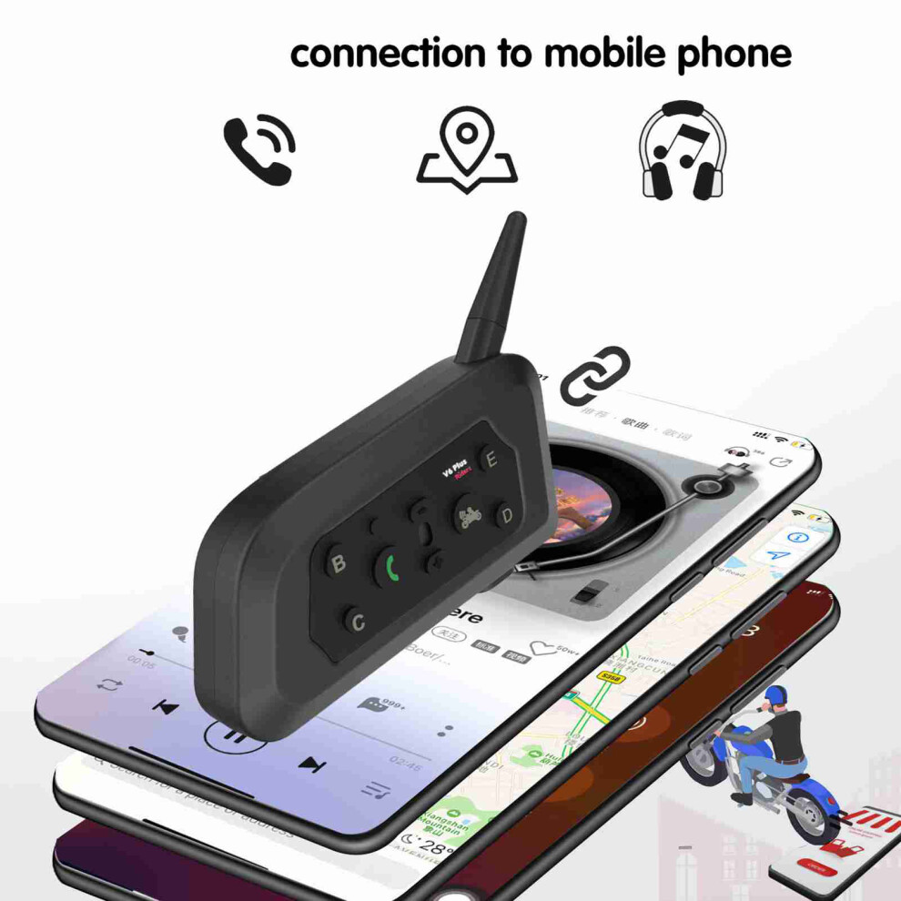 Bt V5.1 Motorcycle Helmet Intercom 850Mah Noise Reduction Speaker Black 4151375960492