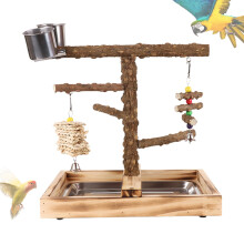 Wooden Bird Play Stand with Feeder Cups, MultiTier Parrot Playground for Conures and Budgies