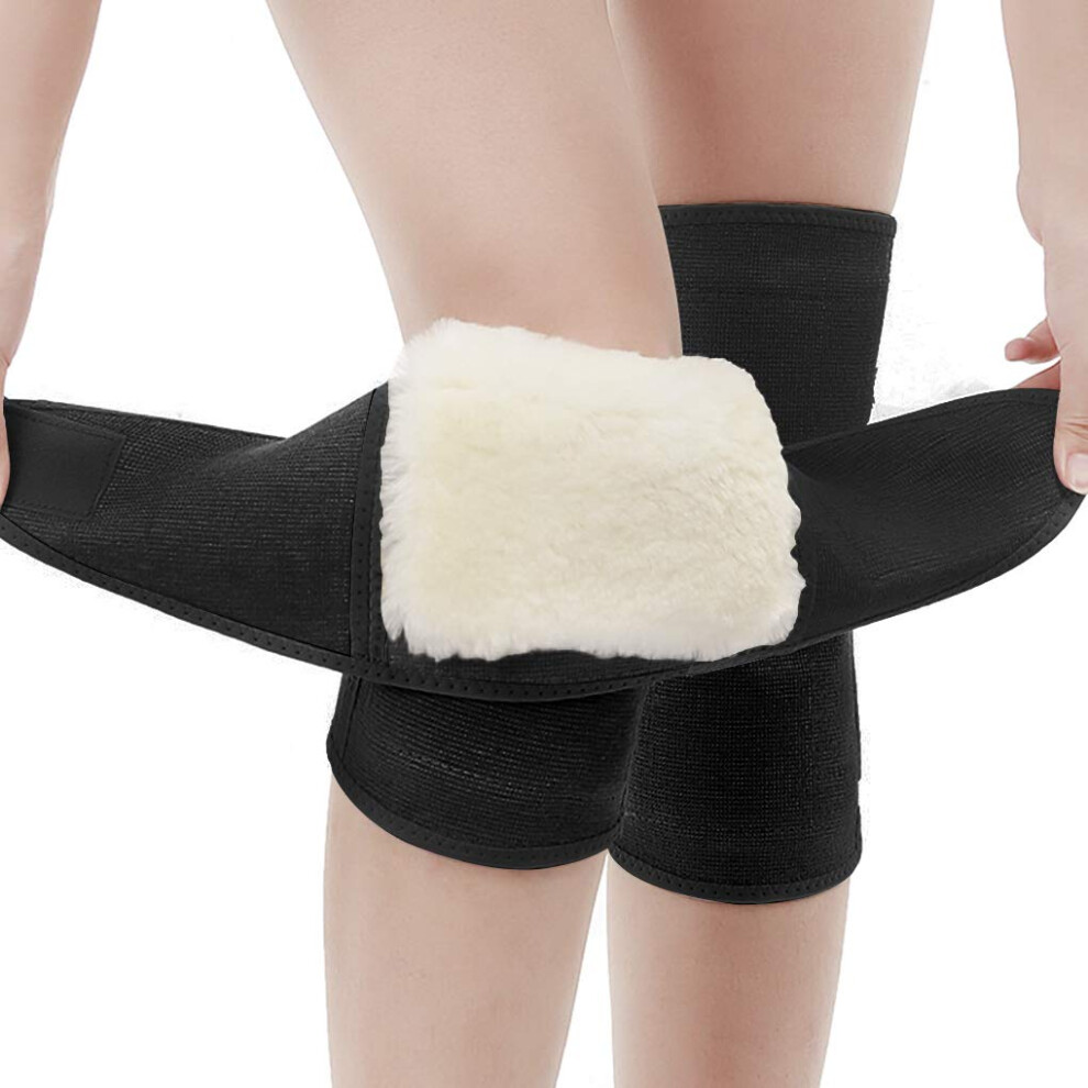 Black Thermal Knee Warmers Wool Knee Leg Warmer Compression Kneepad 1 Pair Adult Xl
