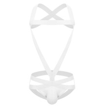 Men's Wrestling Singlet OnePiece Bodysuit Halter Neck Elastic Jockstrap Leotard Size M White