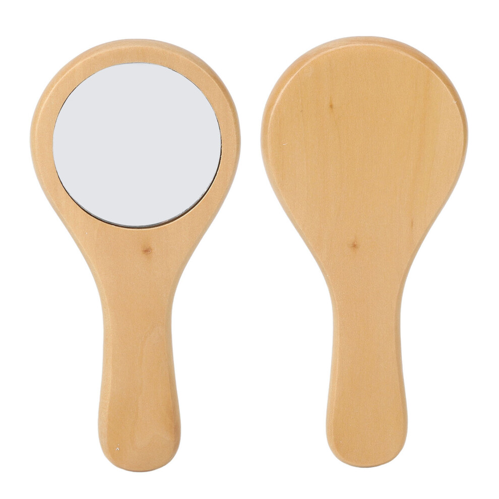 Handheld Wooden Handle Cosmetic Mirror, 6.3 inches, Portable Wooden Makeup Mirror