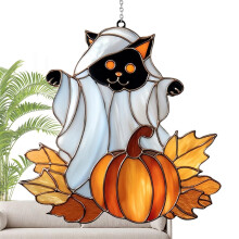 Halloween Sun Catcher - Ghost Dog Art Pendant for Windows, Aesthetic Garden Decoration, Colorful Wall Ornaments