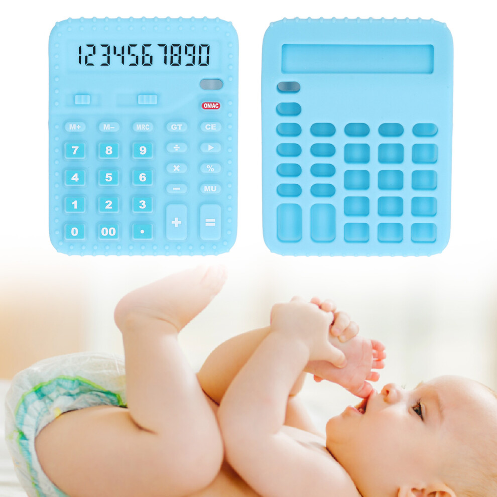 Silicone Baby Calculator Teether Toy, Soft Sensory Infant Chew Sky Blue