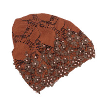 Karamell besticktes Spitzen-Fleece-Turban-Headwrap für Frauen, täglicher Gebrauch