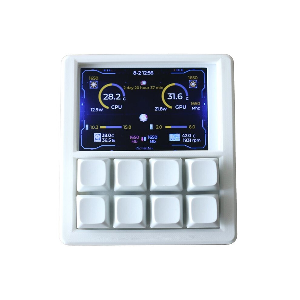 3.5 Inch Lcd Programmable Macro Keyboard 8-Key Hot-Swappable Rgb Backlight Usb Secondary Display White 6033893394943