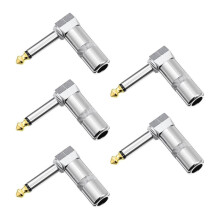 5 Stück Rechtwinklige 6,35-mm-1/4-Zoll-TS-Monostecker, Anschluss für Gitarren-, Lautsprecher- und Mikrofonkabel