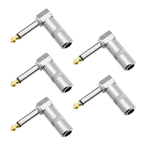 5Pcs Right Angle 6.35mm 1/4 Inch TS Mono Plug, Connector for Guitar, Speaker, Microphone Cable