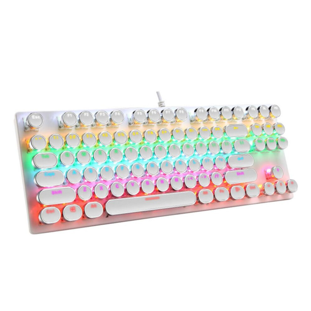Mechanical Gaming Keyboard With Retro Typewriter Style Round Keycaps, Rainbow Led Backlit, Switch Ergonomic Design, Anti Ghosting Technology, Blue 9358999742014