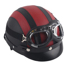 Motorhelm in Duitse stijl, leren halfhelm, vintage pet met EPS-voering van hoge dichtheid voor gebruik in alle seizoenen (motorfiets, cruiser,