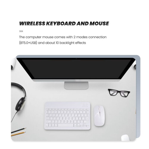 10inch Wireless Keyboard and Mouse RGB Backlit Rechargeable  Keyboard and Mouse Combo Kit White 2