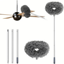 Ceiling Fan Duster with Adjustable Extension Pole, Washable Microfiber Head, Grey 1.45m