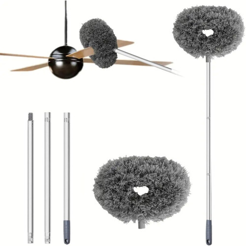Ceiling Fan Duster with Adjustable Extension Pole, Washable Microfiber Head, Grey 1.45m