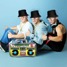 4-teiliger Hip-Hop-Kostüm-Set – Bucket-Hut, Sonnenbrille, Kette & Ring