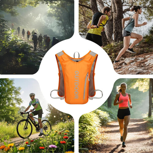 Hydration Backpack 5L Lightweight Orange for Running Camping Hiking with Reflective Strips 2
