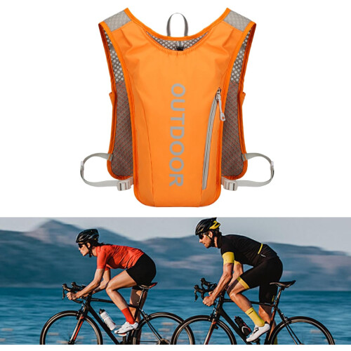 Hydration Backpack 5L Lightweight Orange for Running Camping Hiking with Reflective Strips 1