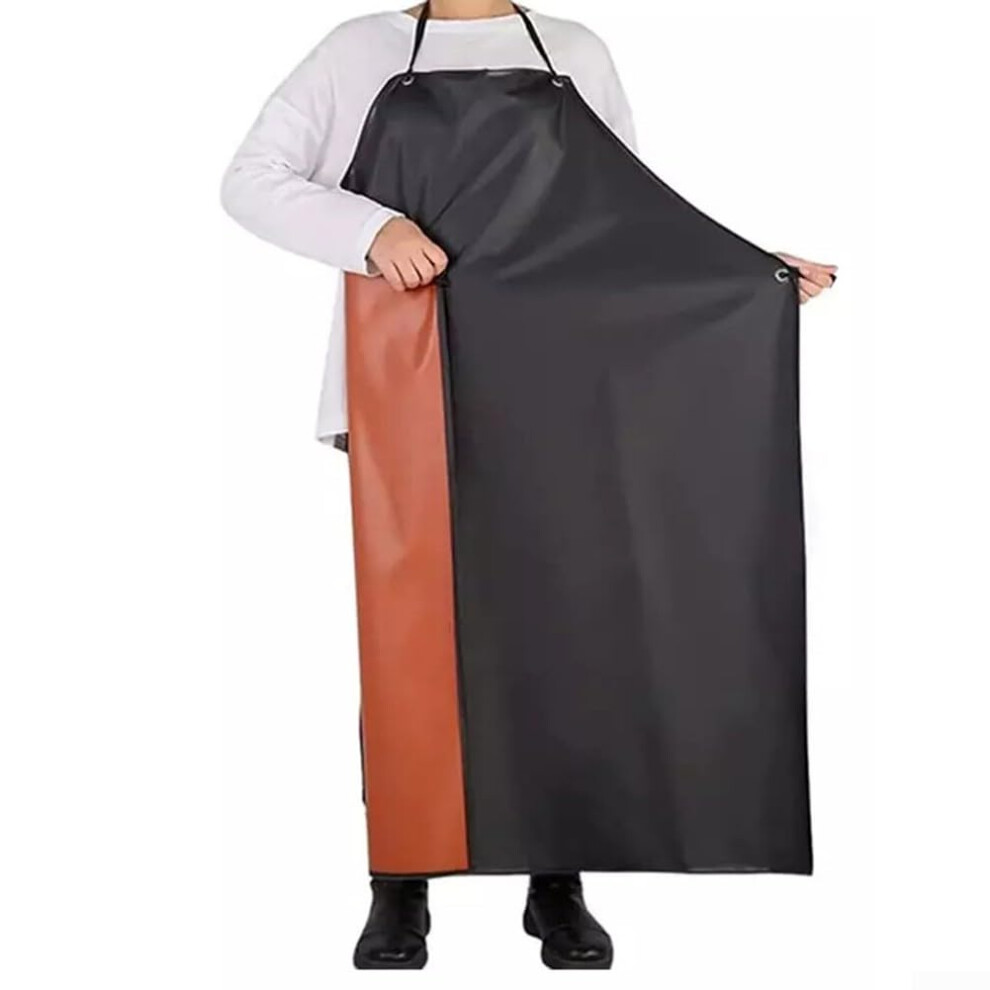 Labor Protection Waterproof Pu Apron 44X29in Adjustable Vinyl Bib For Cooking, Dishwashing, Cleaning, Butcher Work, Black Brown 9382693354105