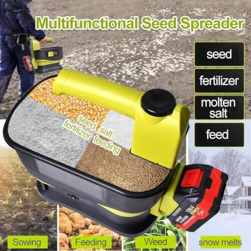 Cordless Seed Spreader with Adjustable Flow, 5.5L Battery Powered Lawn and Fertilizer Applicator 1