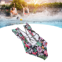 Costume da bagno intero da donna, scollatura profonda a V, senza schiena, con volant, colore rosso, taglia S